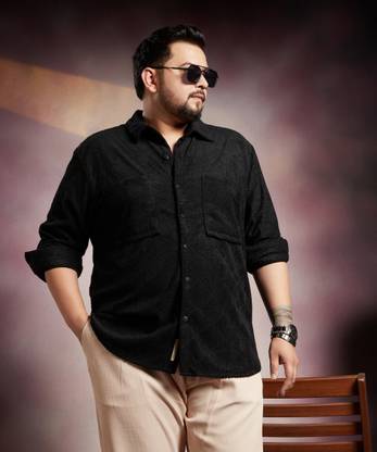 Instafab Plus Men Solid Casual Black Shirt