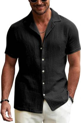 INDICLUB Men Solid Casual Black Shirt