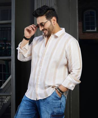 Instafab Plus Men Printed Casual Beige Shirt