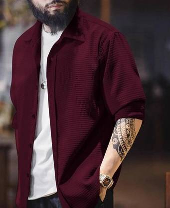 SHIMAK Men Self Design Casual Maroon Shirt