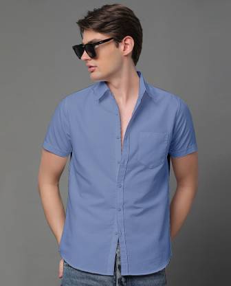 Voroxy Men Solid Casual Grey, White Shirt