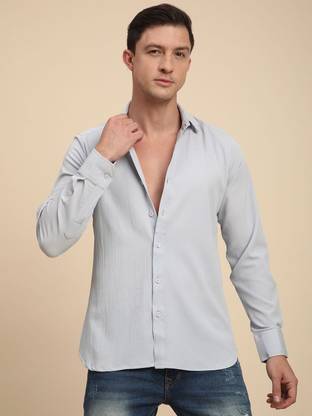 Voroxy Men Solid Casual Light Blue Shirt