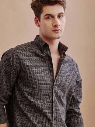 Jai Textiles Men Self Design Casual Brown Shirt