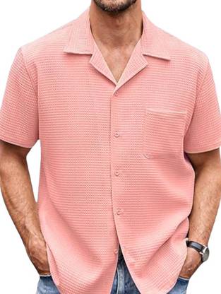 Try This Men Solid Casual Pink Shirt