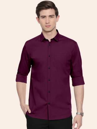 FIBERMILL Men Solid Casual Maroon Shirt