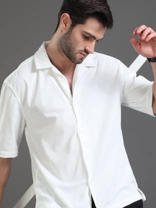 HERE&NOW Men Self Design Casual White Shirt