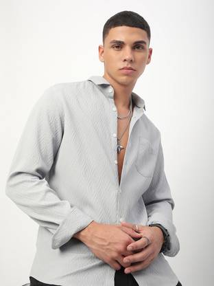 VASTRADO Men Self Design Casual Grey Shirt