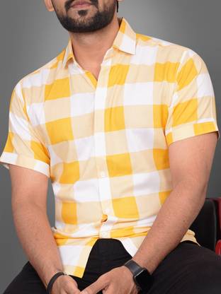 METRONAUT Men Checkered Casual Yellow Shirt