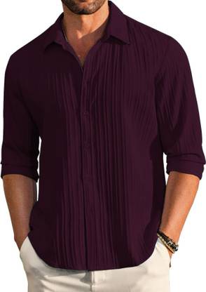 VELLOSTA Men Self Design Casual Maroon Shirt