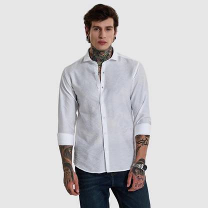 Snitch Men Solid Casual White Shirt