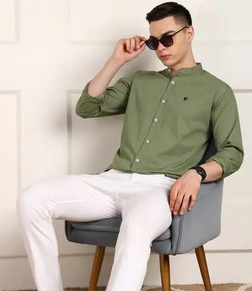 FUBAR Men Solid Casual Light Green Shirt