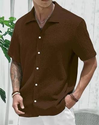 COMBRAIDED Men Solid Casual Brown Shirt