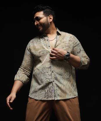 Instafab Plus Men Printed Casual Beige Shirt