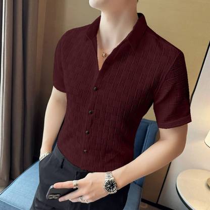 MAA UMA Men Self Design Casual Maroon Shirt