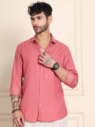 Tanip Men Solid Casual Pink Shirt