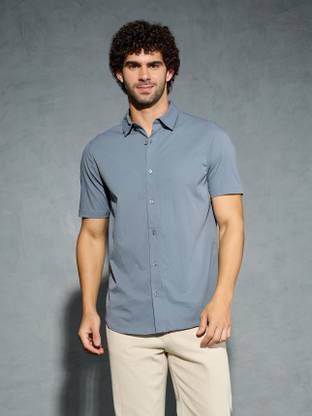 TECHNOSPORT Men Solid Casual Grey Shirt
