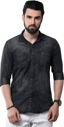 CAZZBA Men Solid Casual Black, Grey Shirt