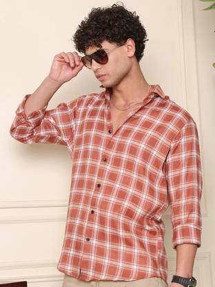 METRONAUT Men Solid Casual Orange Shirt