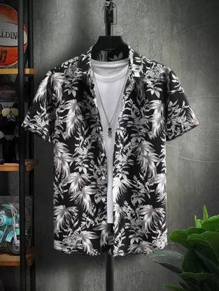 Solbiza Men Self Design Casual Black, White, Grey Shirt