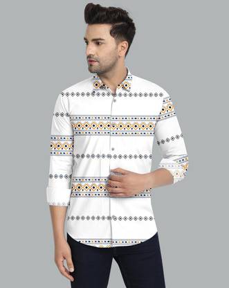 Men Printed Casual White Shirt