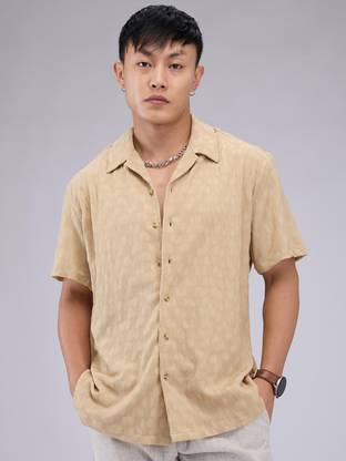 VASTRADO Men Self Design Casual Beige Shirt