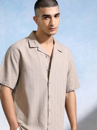 HIGHLANDER Men Solid Casual Beige Shirt