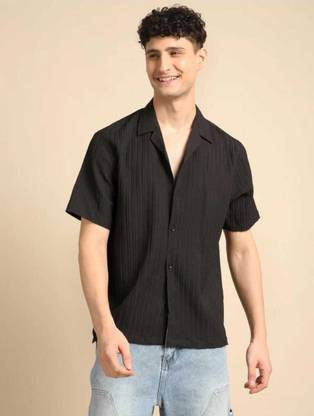 METRONAUT Men Solid Casual Black Shirt