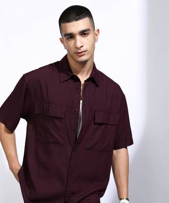 HIGHLANDER Men Solid Casual Maroon Shirt