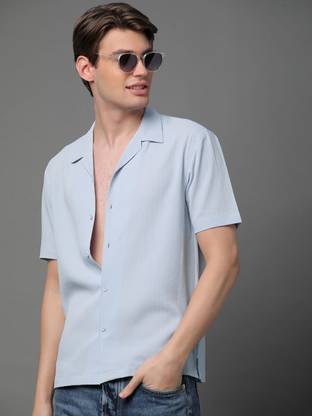Voroxy Men Self Design Casual Light Blue Shirt