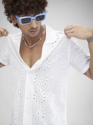 VASTRADO Men Embroidered Casual White Shirt