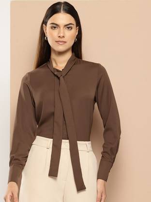 her by invictus Women Solid Casual Brown Shirt