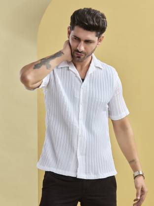 STONEBERG Men Self Design Casual White Shirt
