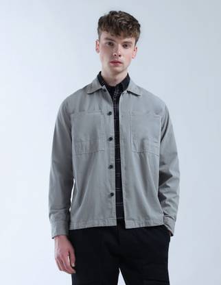FLYING MACHINE Men Solid Casual Grey Shirt