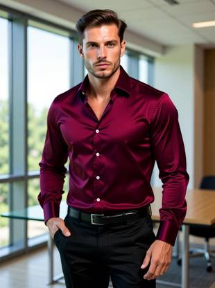 AshwaRudra Men Solid Formal Maroon Shirt
