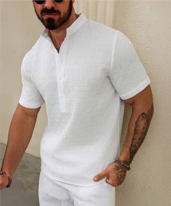 Paralians Men Solid Casual White Shirt