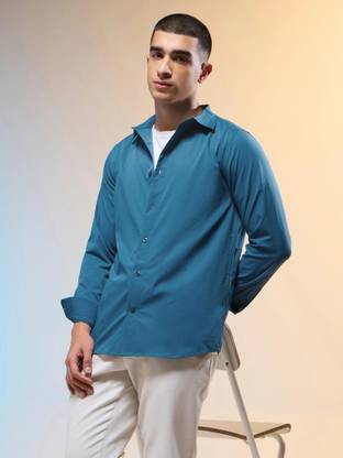 TECHNOSPORT Men Solid Casual Blue Shirt