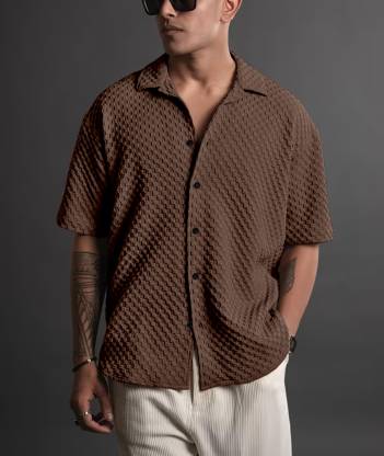 Virast Fashion Men Self Design Casual Brown Shirt
