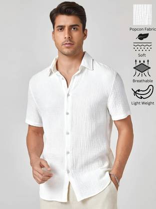 METRONAUT Men Self Design Casual White Shirt
