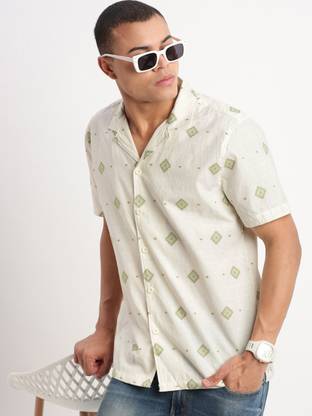 SHOWOFFFF Men Self Design Casual Cream Shirt