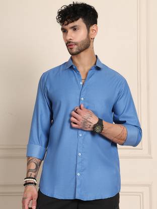 Tanip Men Solid Casual Blue Shirt
