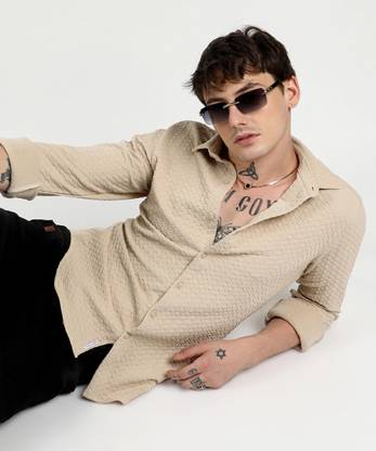 CAMPUS SUTRA Men Checkered Casual Beige Shirt