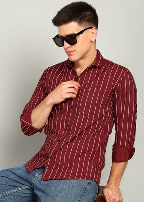 METRONAUT Men Striped Casual Maroon Shirt