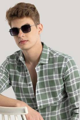 Jai Textiles Men Checkered Casual Green Shirt