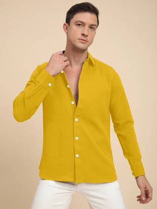 Voroxy Men Solid Casual Yellow Shirt