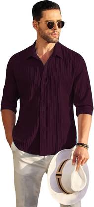 HG TAX Men Striped Casual Purple Shirt