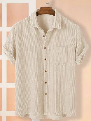 EyeBogler Men Self Design Casual Beige Shirt