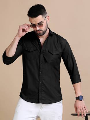 Zarila Men Solid Casual Black Shirt