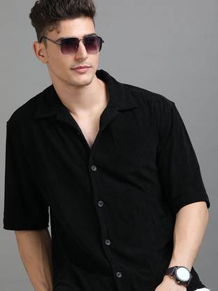 HERE&NOW Men Solid Casual Black Shirt