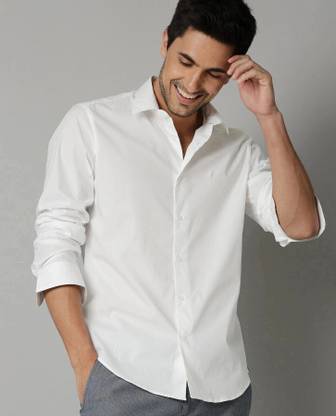 Pactimo Men Solid Casual White Shirt