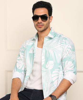 FUBAR Men Printed Casual Light Green Shirt